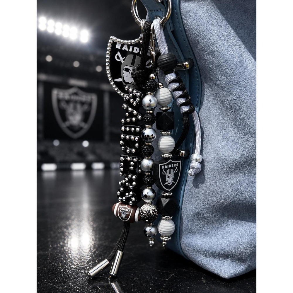 Raiders Purse Charm | Black & Silver Football Keychain - Picture 2 of 2